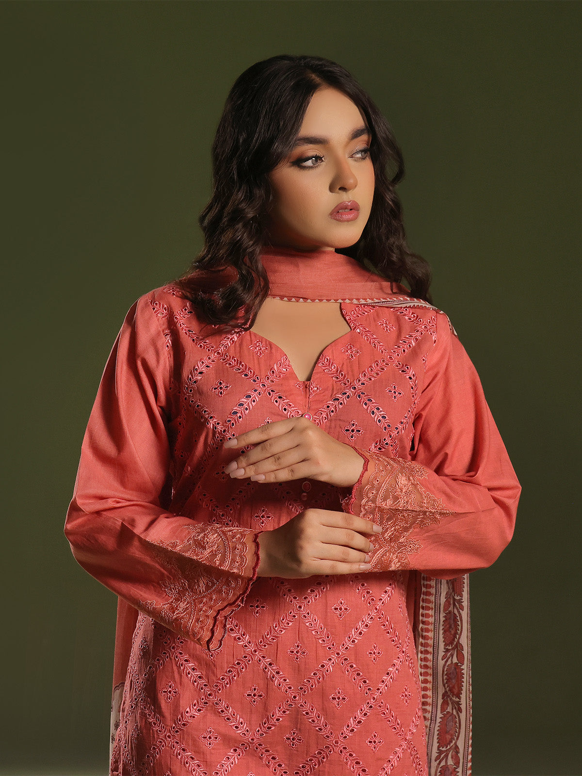 Oaks By Star Textile Mills Embroidered Pret Suit Cambric Orange OWE3P 2411011 Women 3pcs