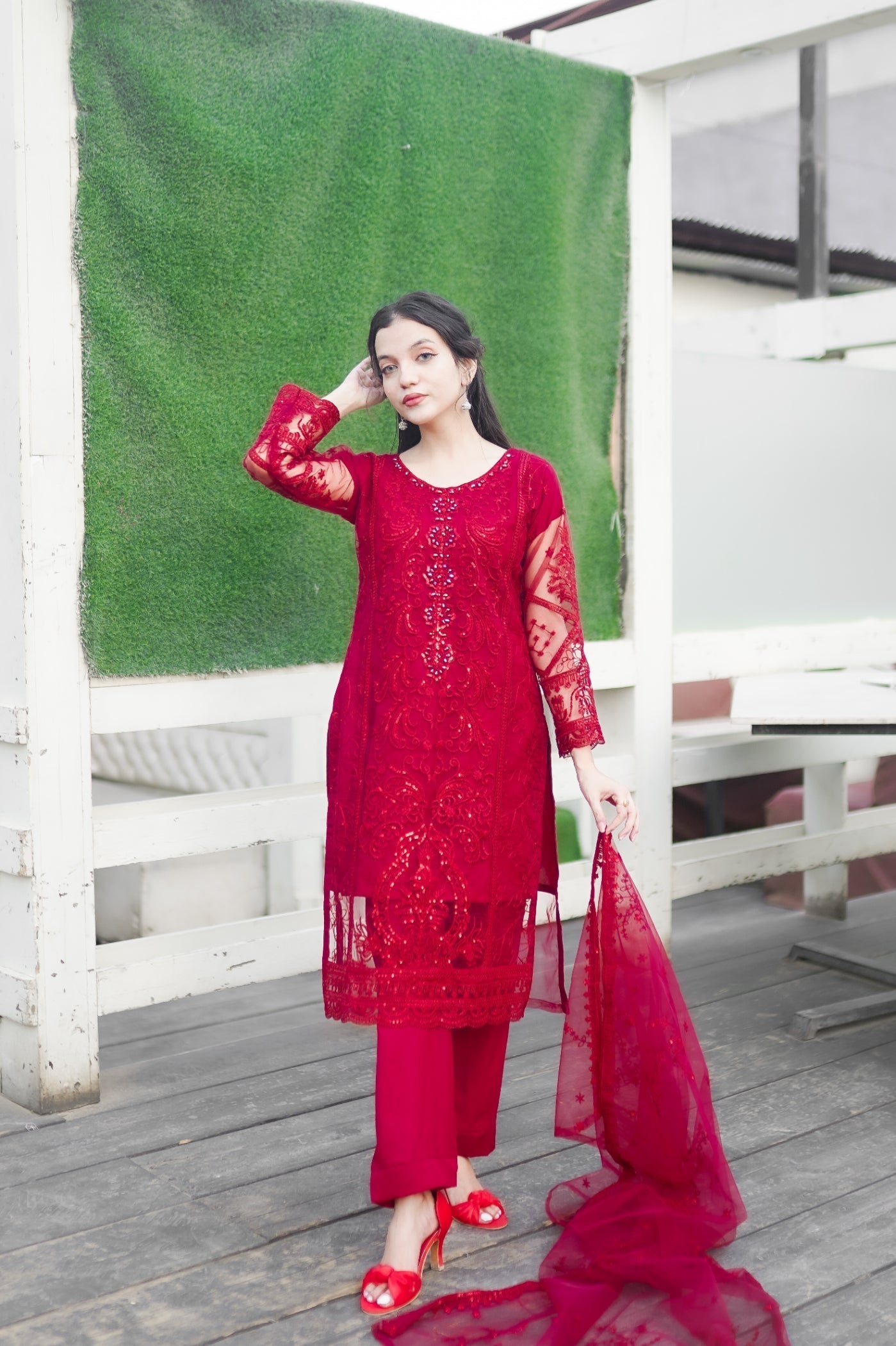 Four Season Boutique IFFI NET REDISH MAROON Women 3pcs