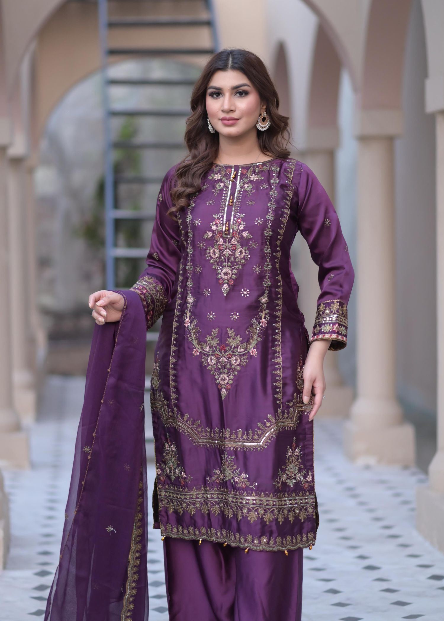 Rangoon Clothing Celestia Plum Silken Women 3pcs