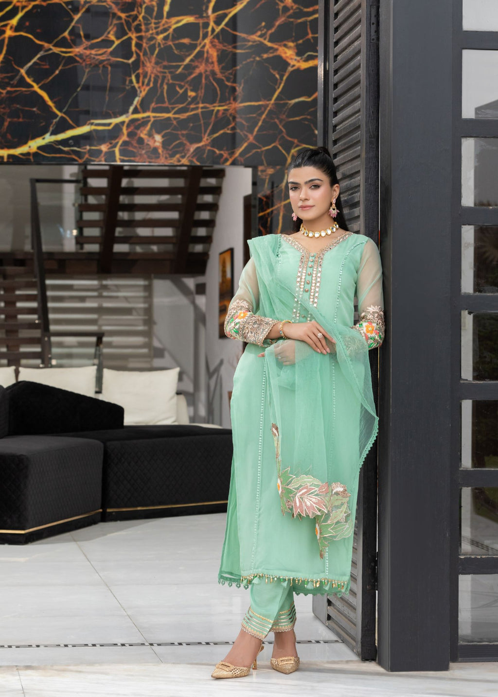 Khuda Baksh Creations M 106 Mint Green Women 4pcs