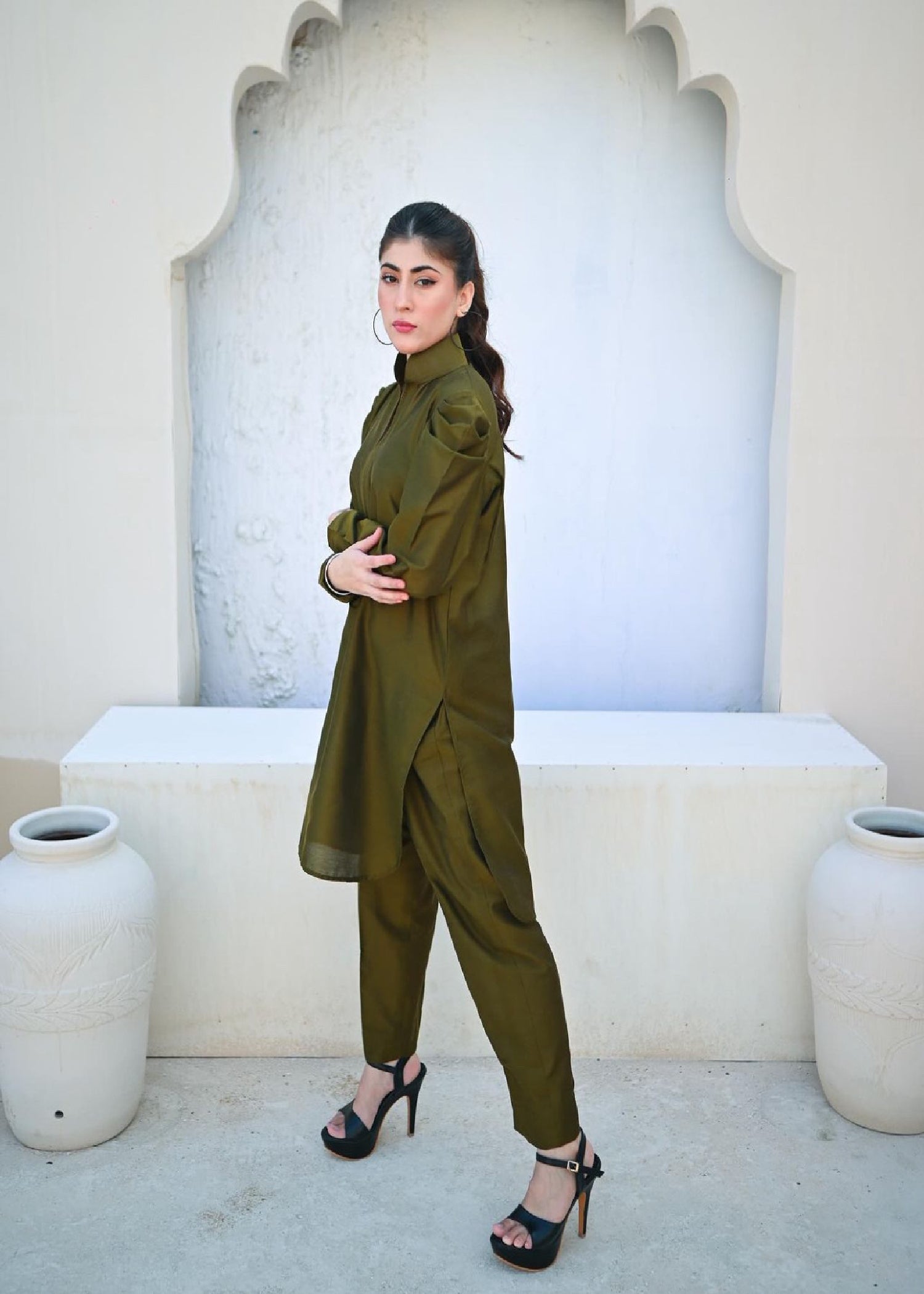 Zauk Moss Green Two Piece Dress Women 2pcs