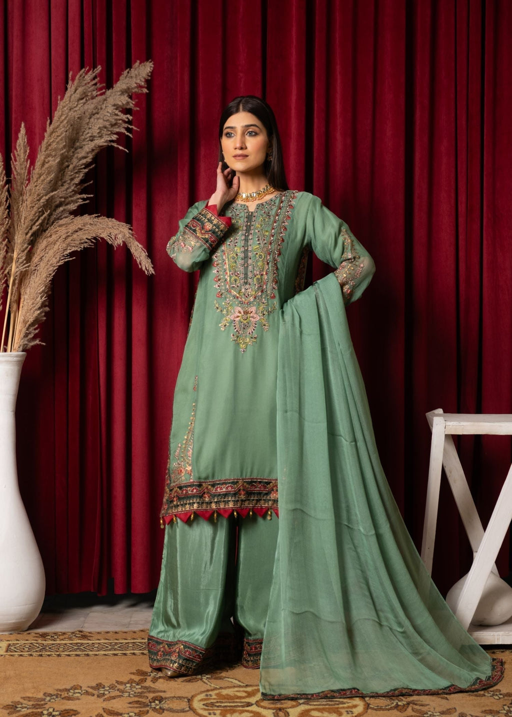 Pehnawa By Bin Akram’s MINT CHIFFON CHARM CHIFFON Women 3pcs