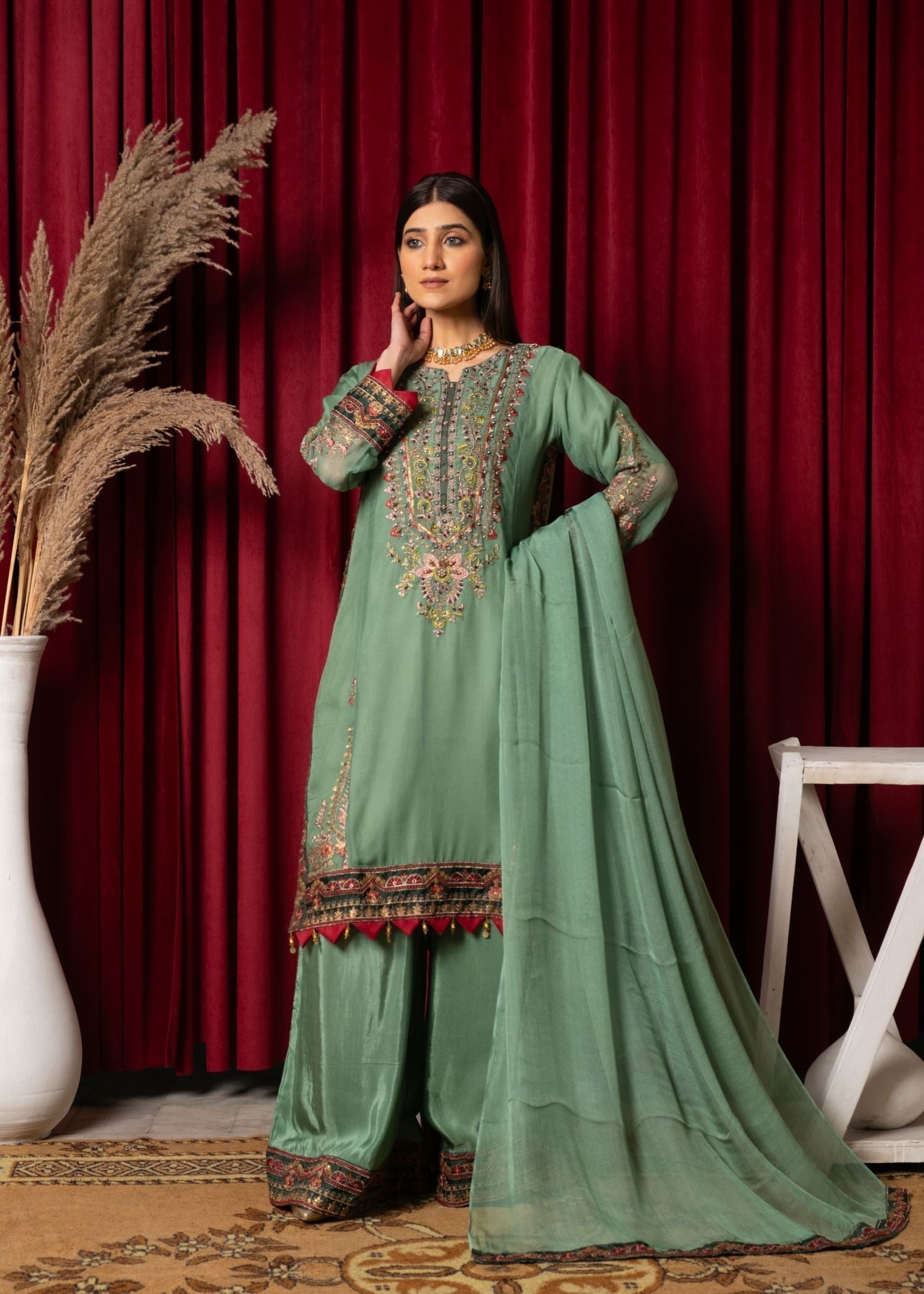 Pehnawa By Bin Akram’s MINT CHIFFON CHARM CHIFFON Women 3pcs