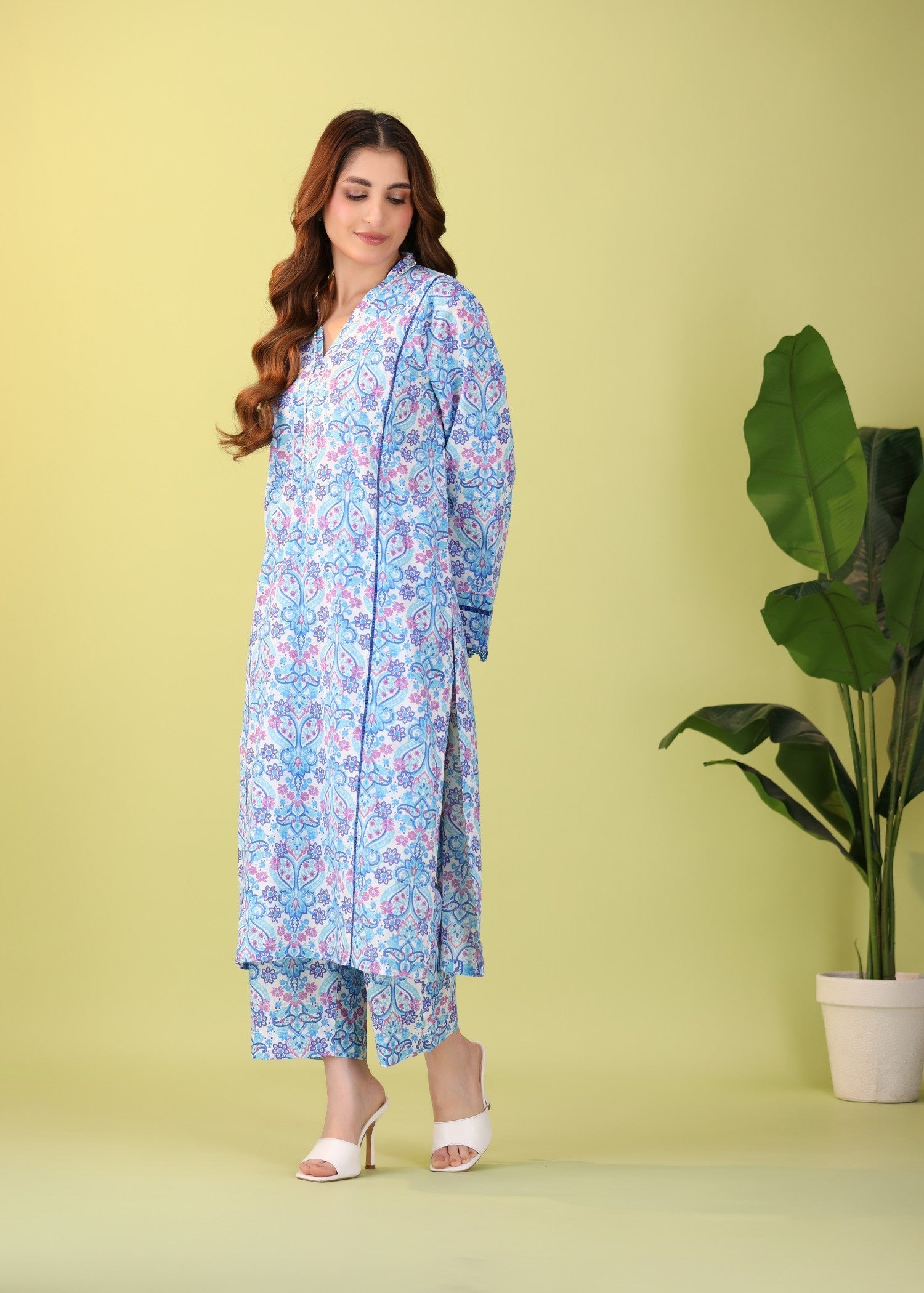 Mhw Serene Blue Printed Suit Women 2pcs