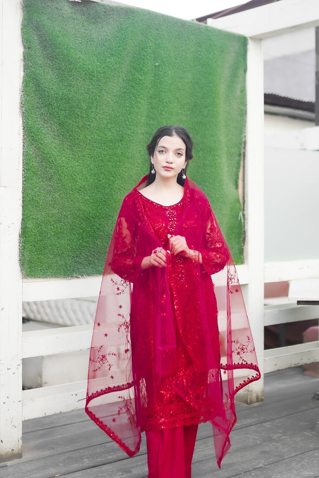 Four Season Boutique IFFI NET REDISH MAROON Women 3pcs
