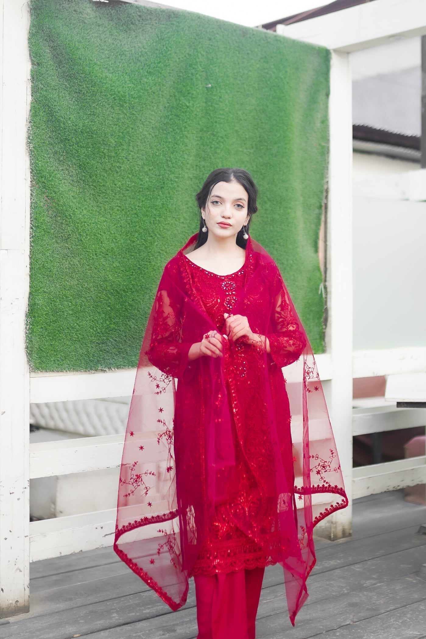 Four Season Boutique IFFI NET REDISH MAROON Women 3pcs