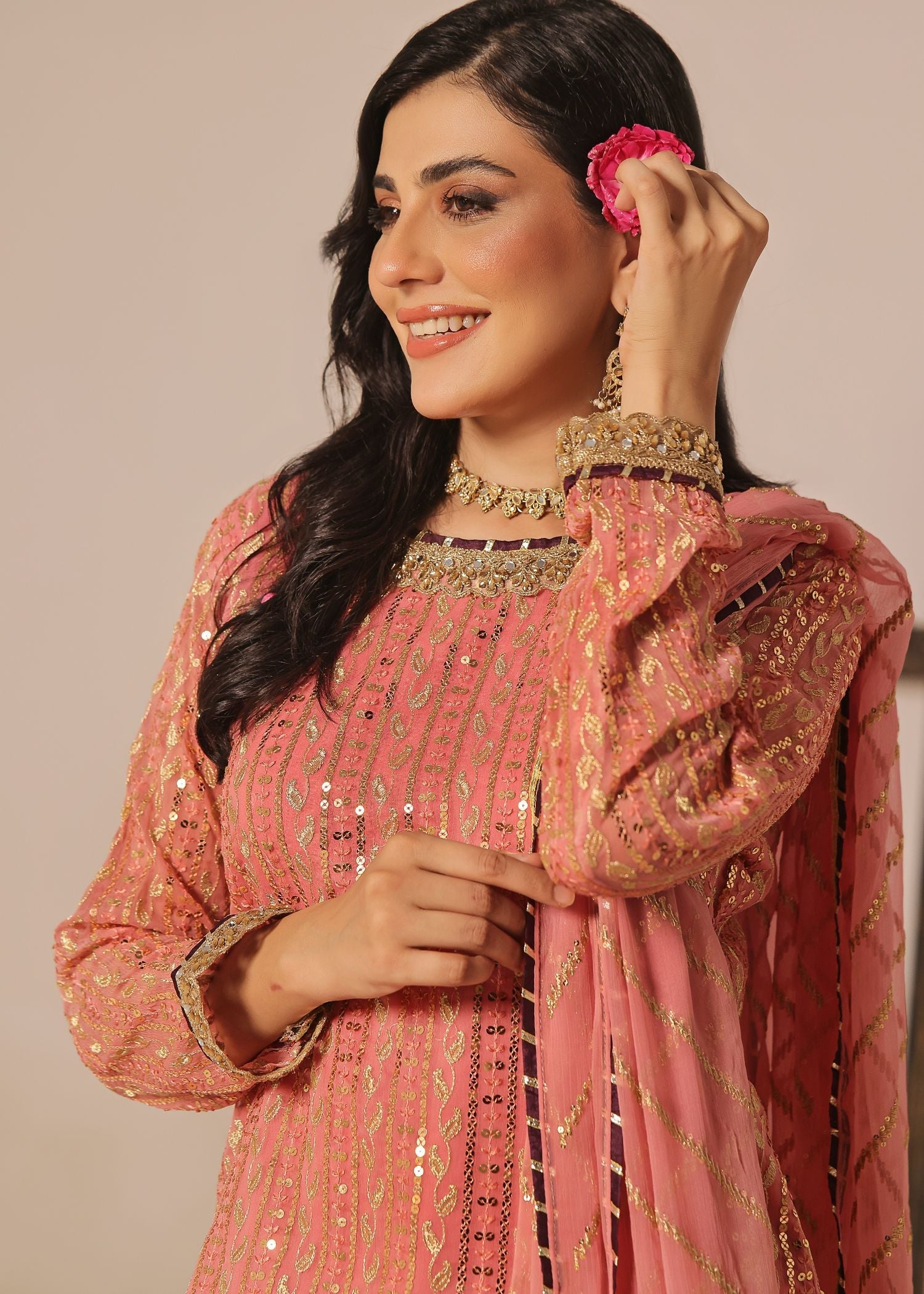 Ayesha Closet Shadmani Nifty Peach Women 3pcs