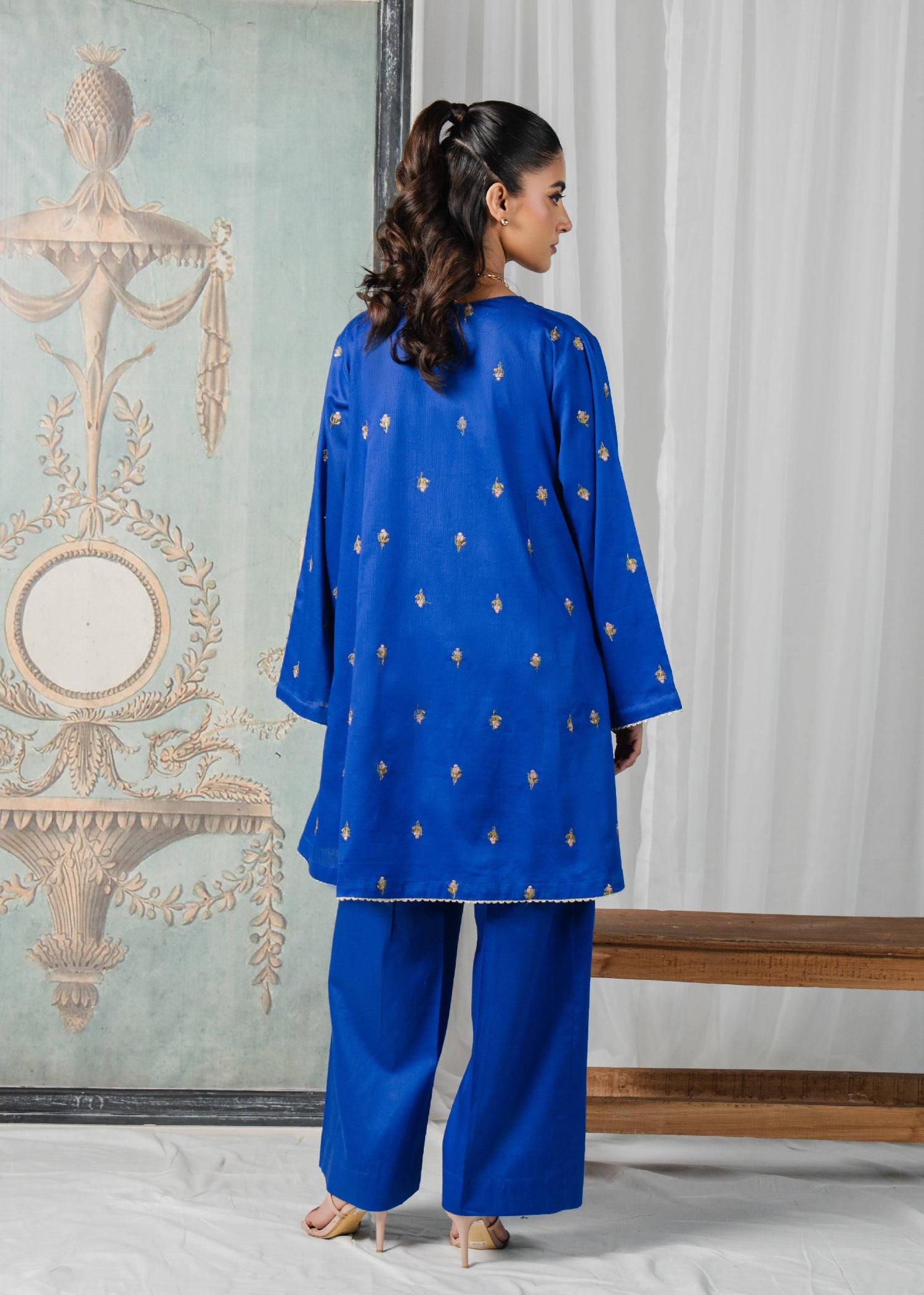 Buzzazi Blue Embroidered Suit Women 2pcs