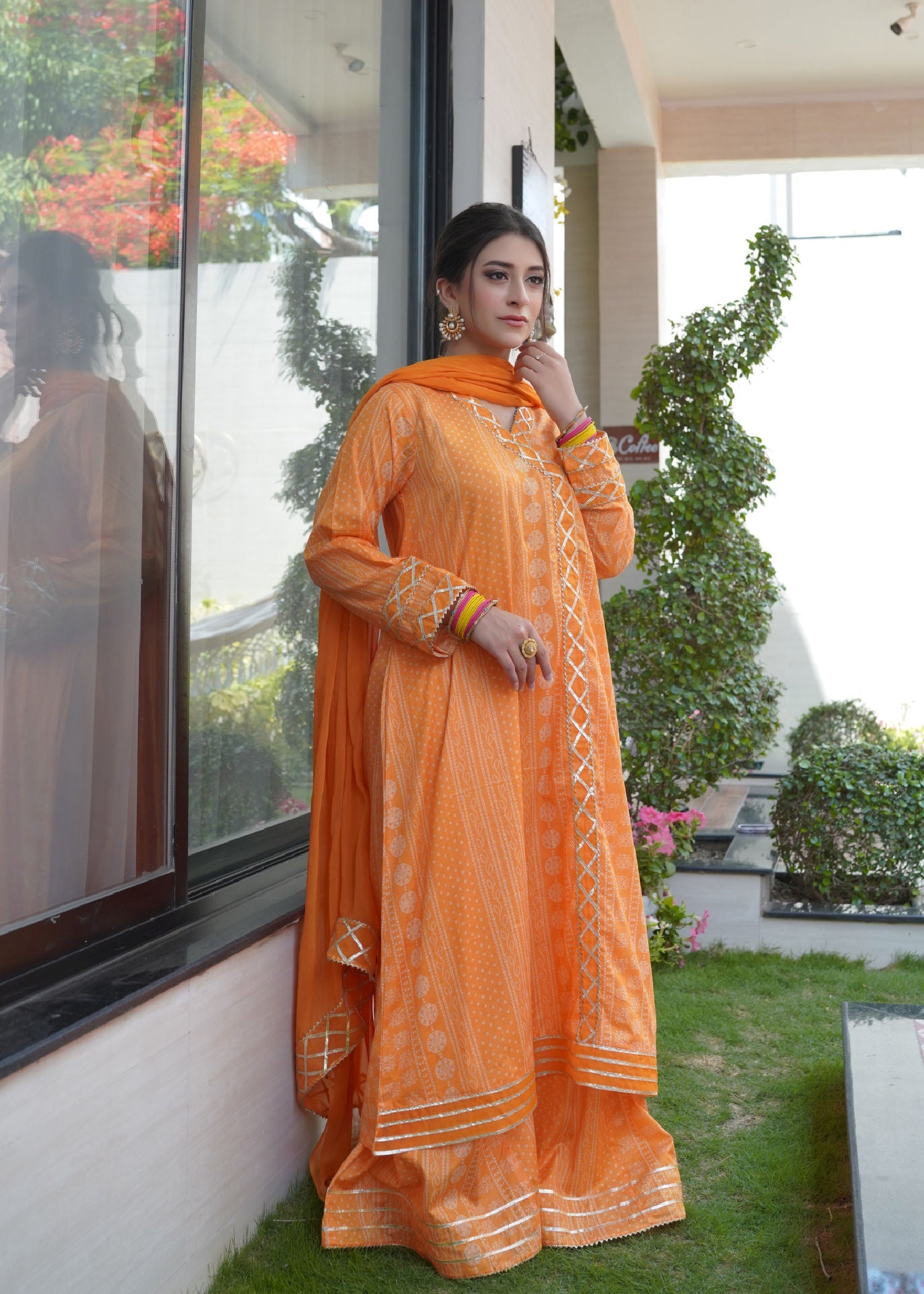 Yolo Pret CHUNRI LONG ANGRAKHA FROCK WITH PLAZZO SHARARA AND PK CRINKLE CHIFFON DUPATTA CHUNRI R24 0003 Women 3pcs