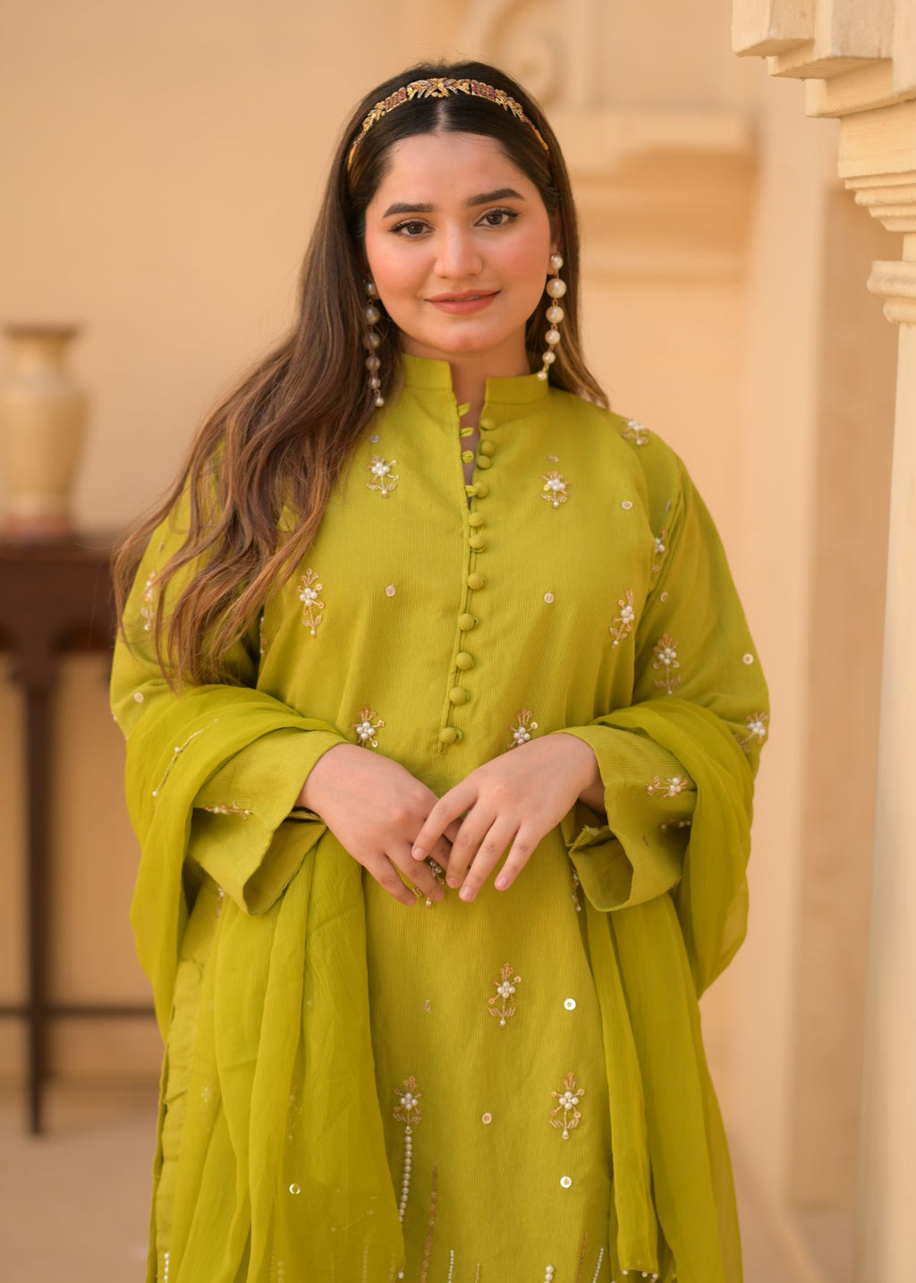 Ayesha B parrot green maha handwork Women 3pcs