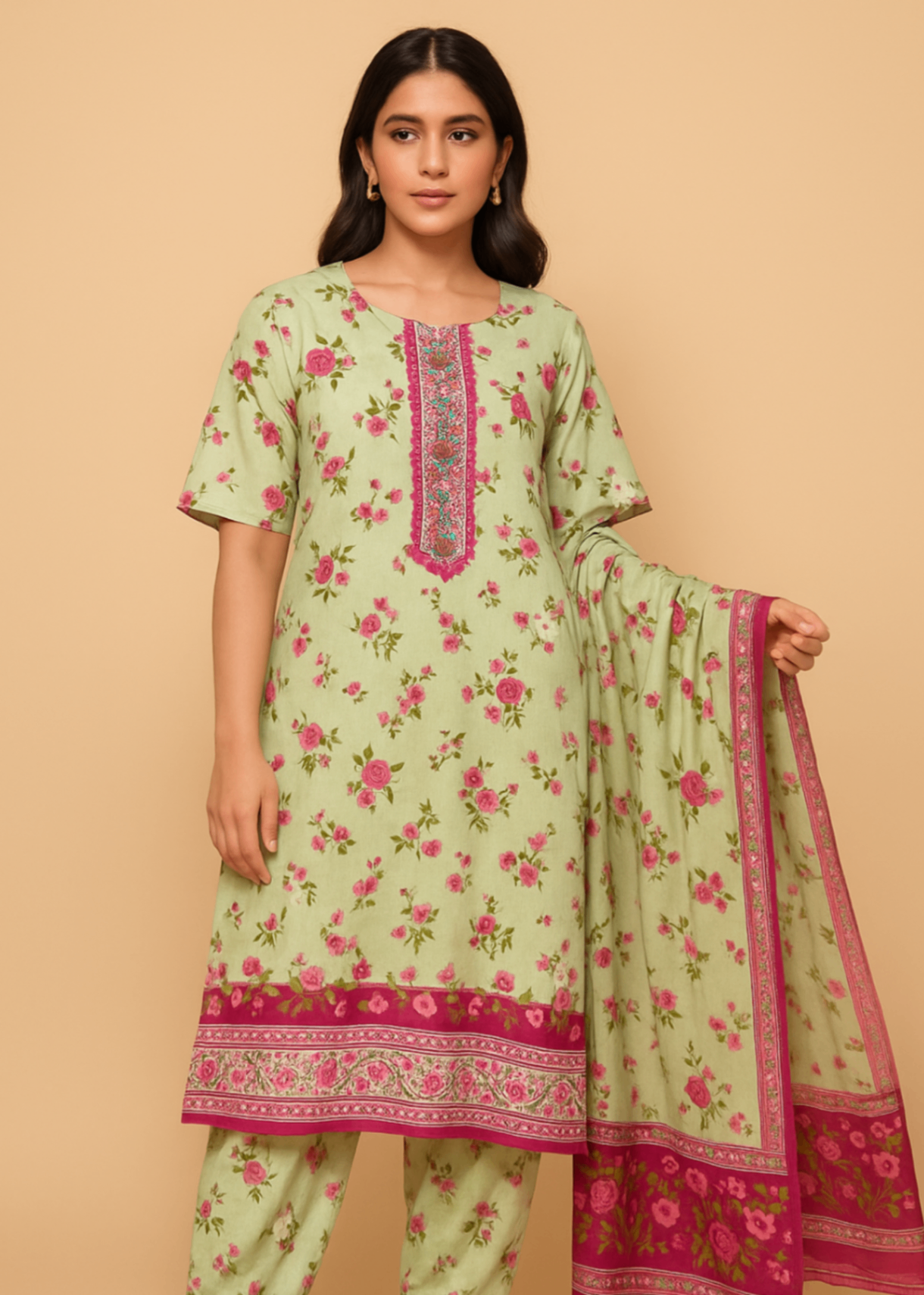 Sutar Lawn Printed dress Stitched | Light Pastel Green Women 3pcs