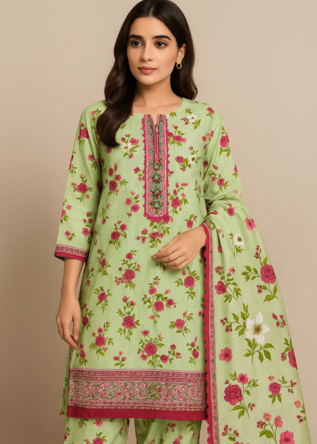 Sutar Lawn Printed dress Stitched | Light Pastel Green Women 3pcs