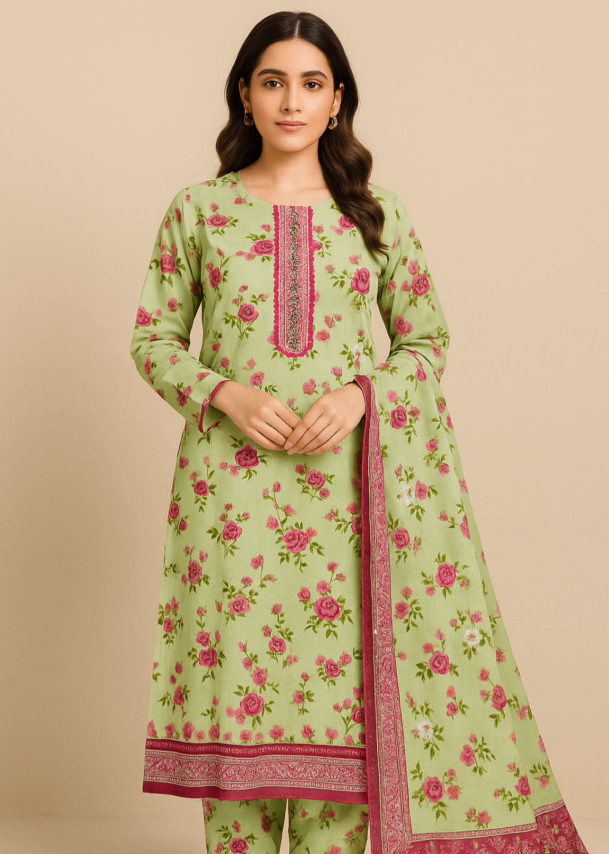 Sutar Lawn Printed dress Stitched | Light Pastel Green Women 3pcs