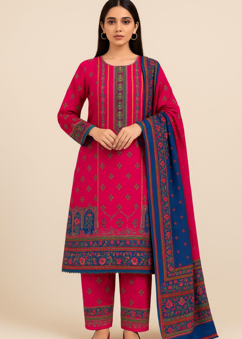 Sutar Premium Lawn Printed Dress Stitched| Hot Pink Women 3pcs