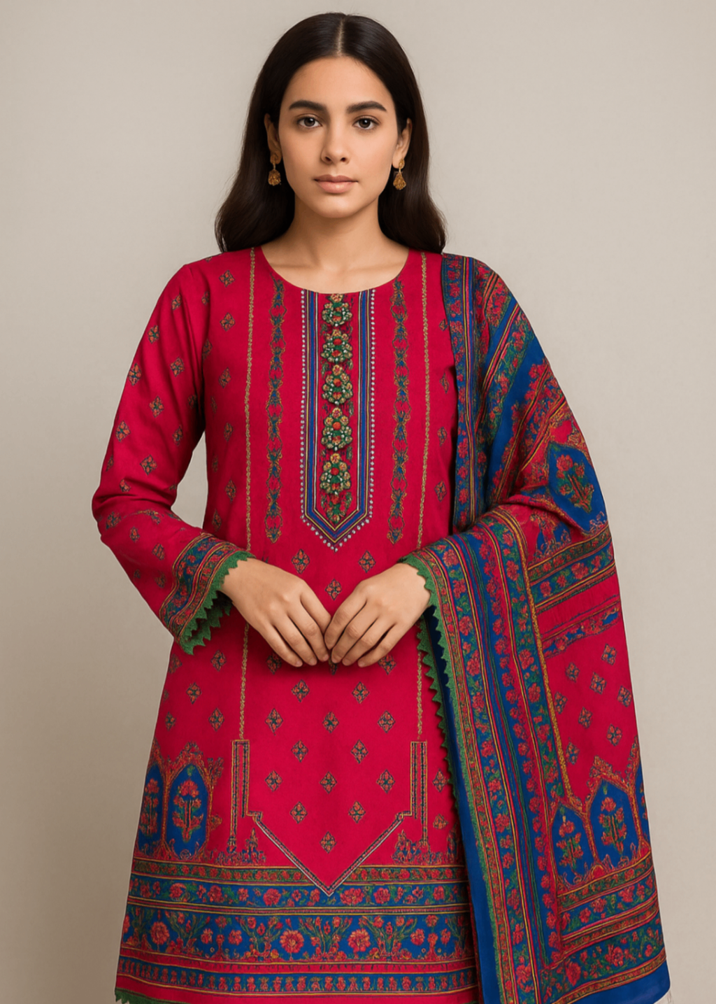 Sutar Premium Lawn Printed Dress Stitched| Hot Pink Women 3pcs