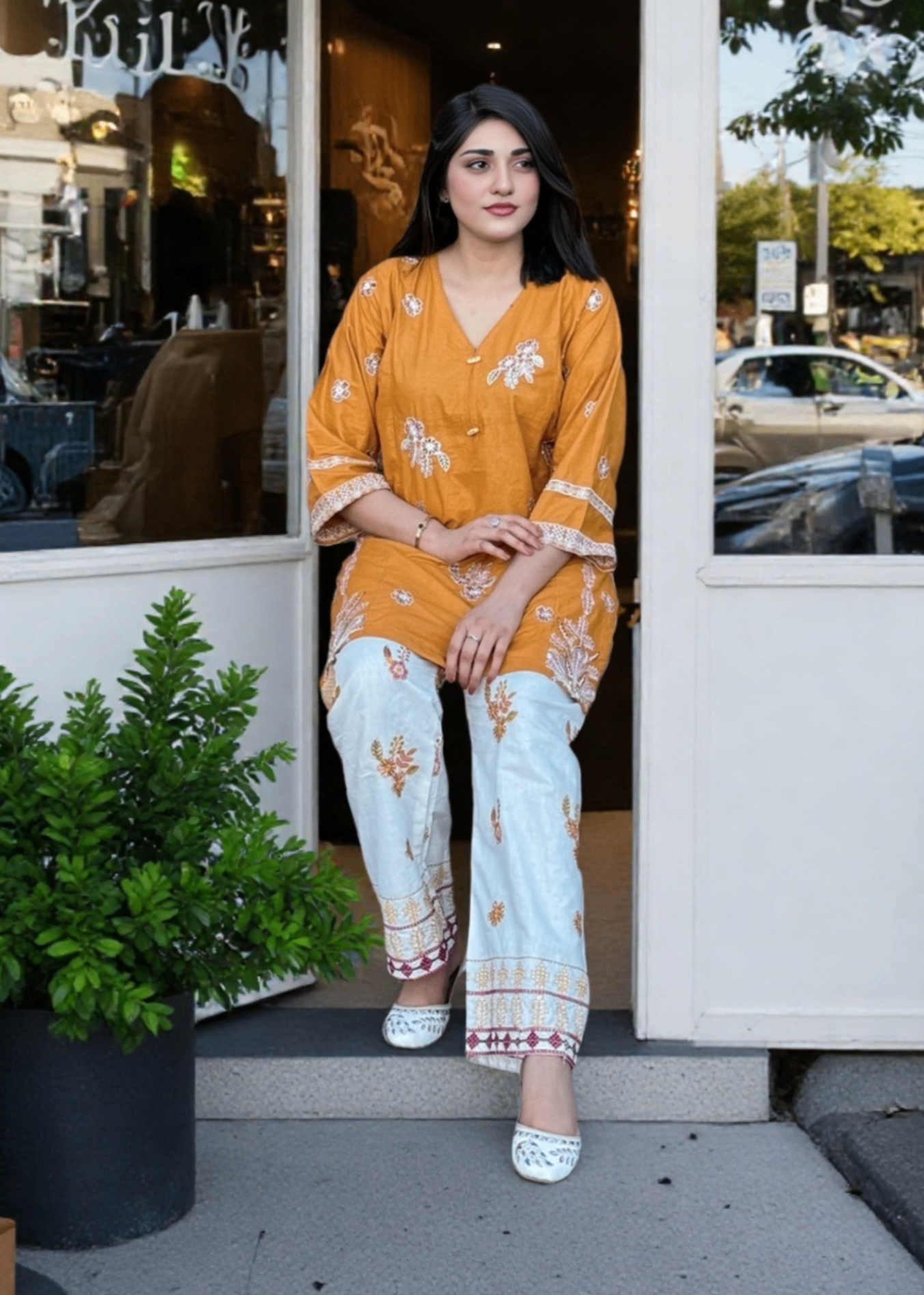 Mirhal Fashion Mustard White Women 2pcs