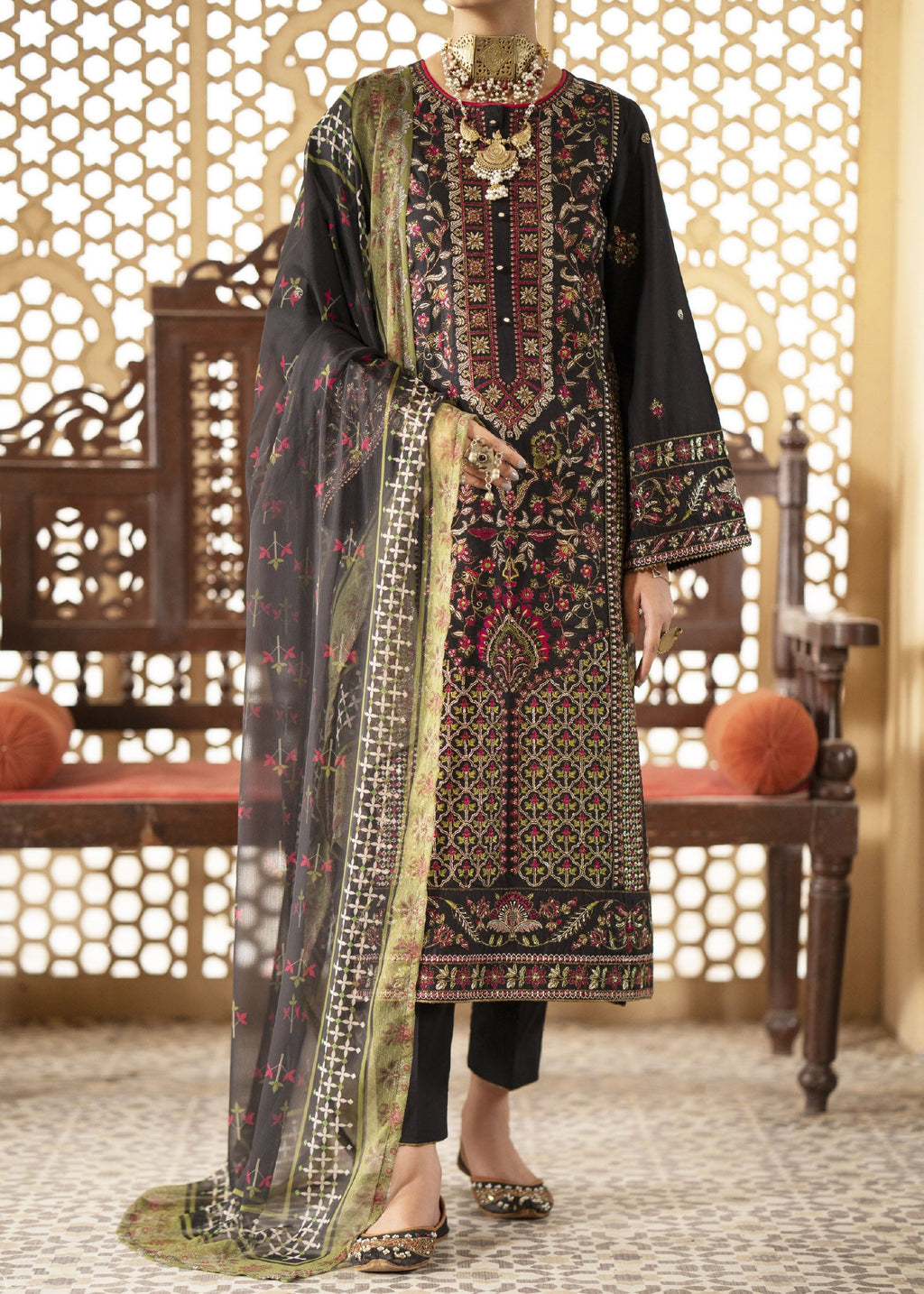 Decor Fashion Mashriq Black and Green Women 3pcs