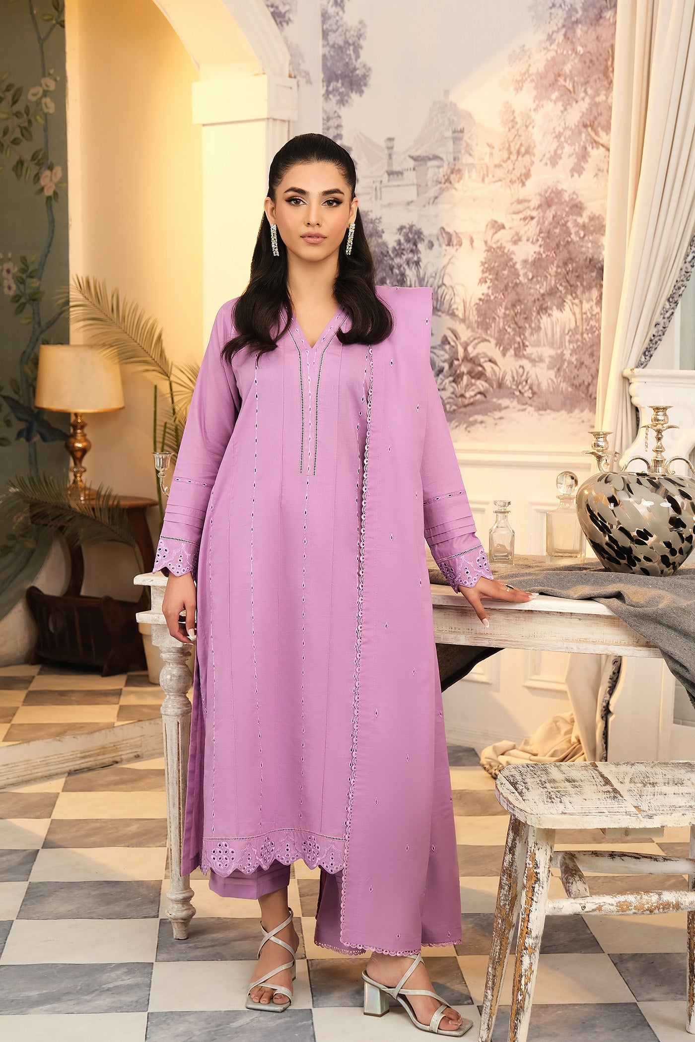 Buzzazi Lilac Embroidered Suit Women 3pcs