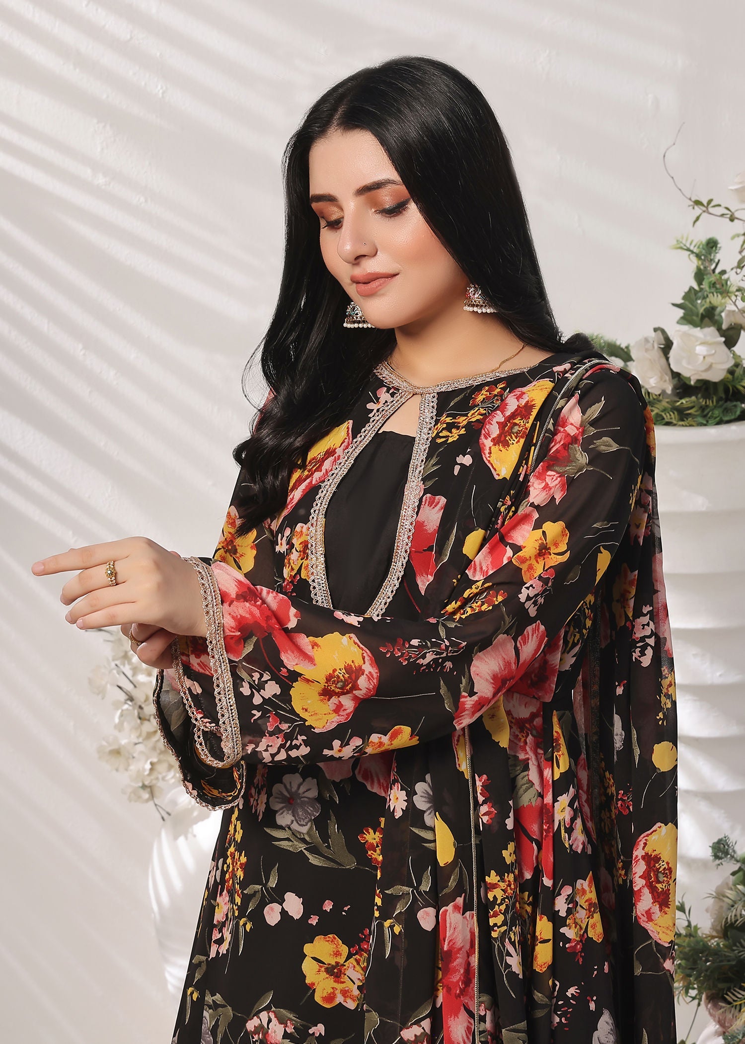 Nazmina Charcoal charm flowy dress Women 3pcs