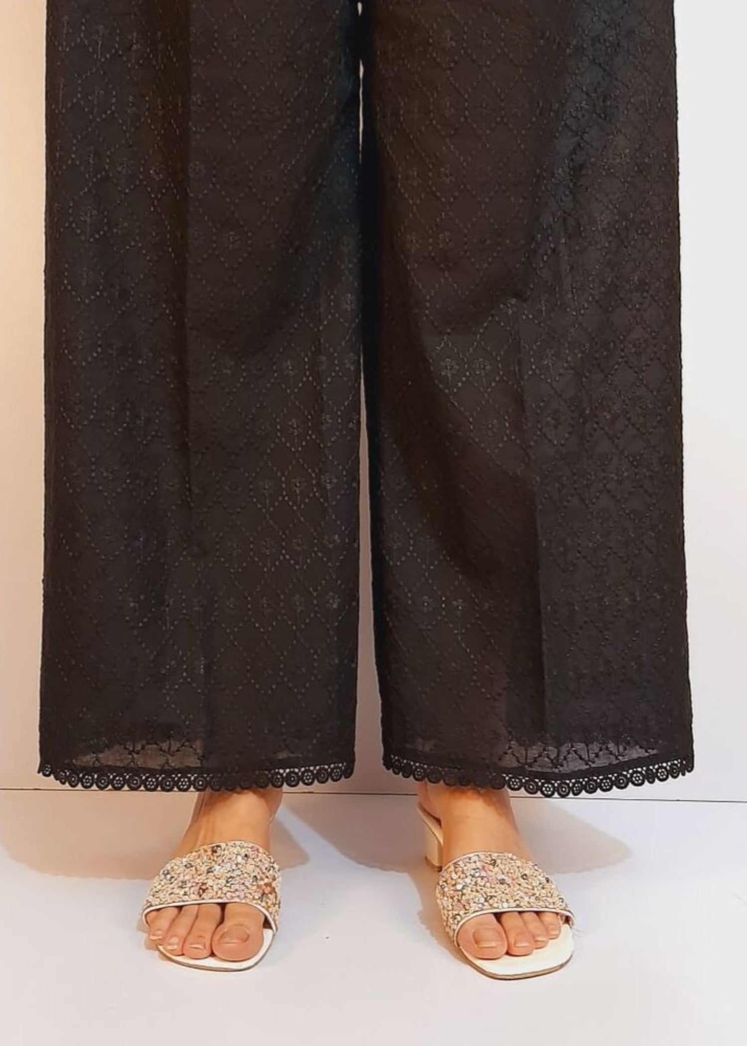 Zardi Chikankari Palazzo With Bottom Lace Black ZT205 Women 1pcs