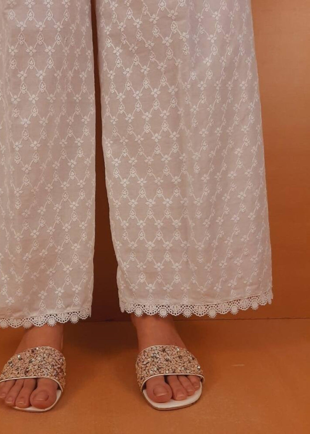 Zardi Chikankari Palazzo White ZT458 Women 1pcs