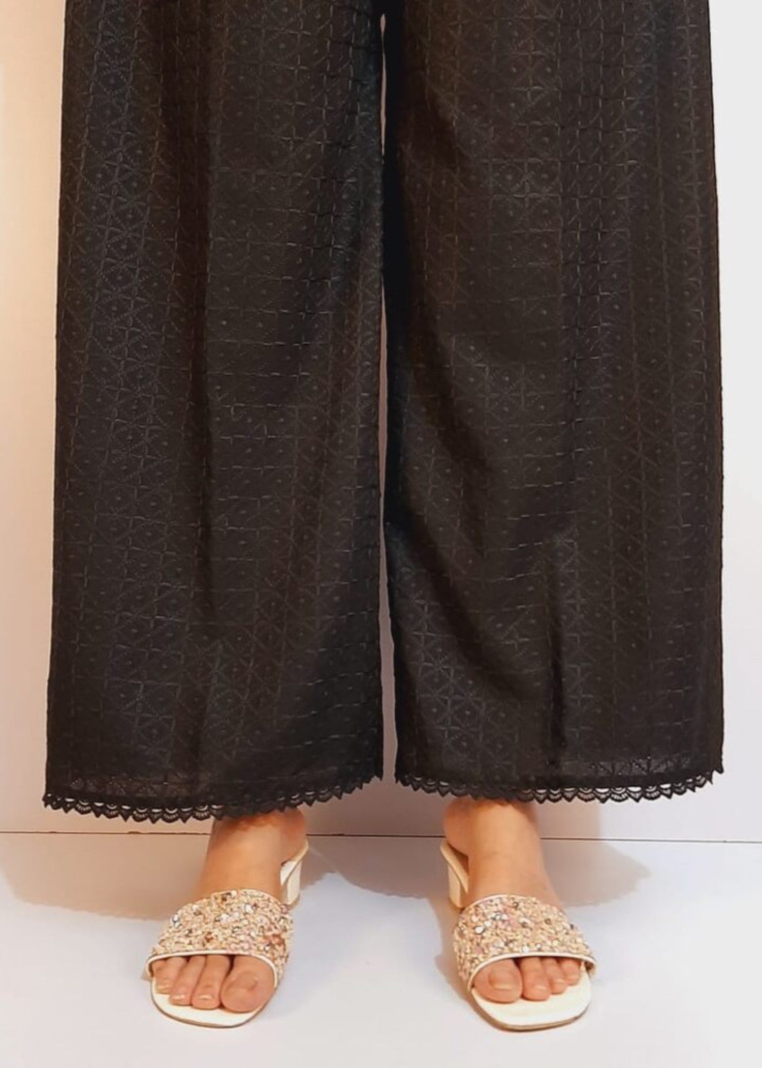 Zardi Chikankari Palazzo With Bottom Lace Black ZT505 Women 1pcs