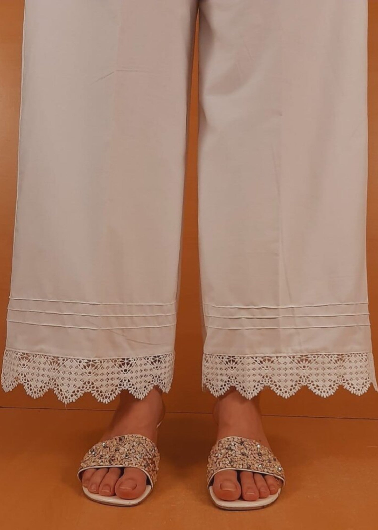 Zardi Cotton Palazzo With Bottom Lace White ZT470 Women 1pcs