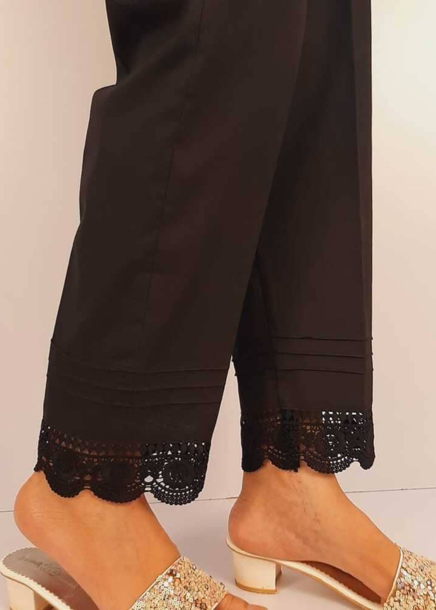 Zardi Cotton Trouser With Bottom Lace Black ZT207 Women 1pcs