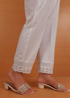 Zardi Cotton Trouser With Bottom Lace White ZT473 Women 1pcs