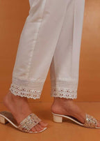 Zardi Cotton Trouser With Bottom Lace White ZT473 Women 1pcs