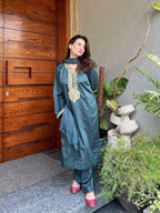 Ayesha B forest green handwork halah Women 3pcs