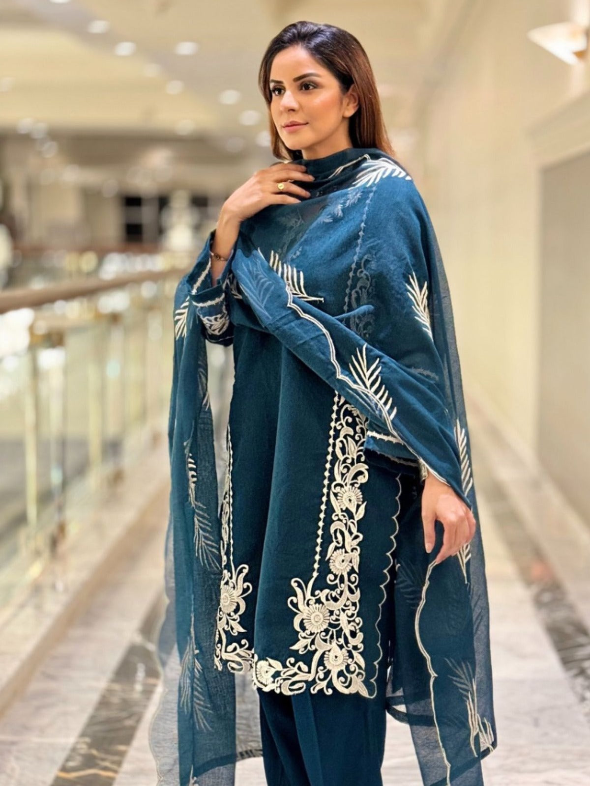 Ayesha B teal karandicutwork Women 3pcs