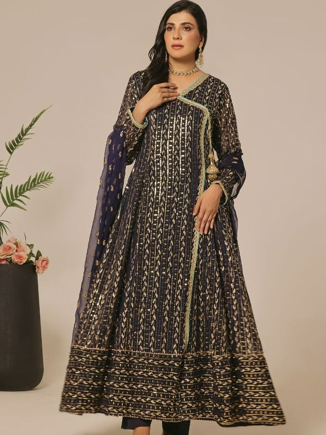 Ayesha Closet Resham Navy Blue Women 3pcs