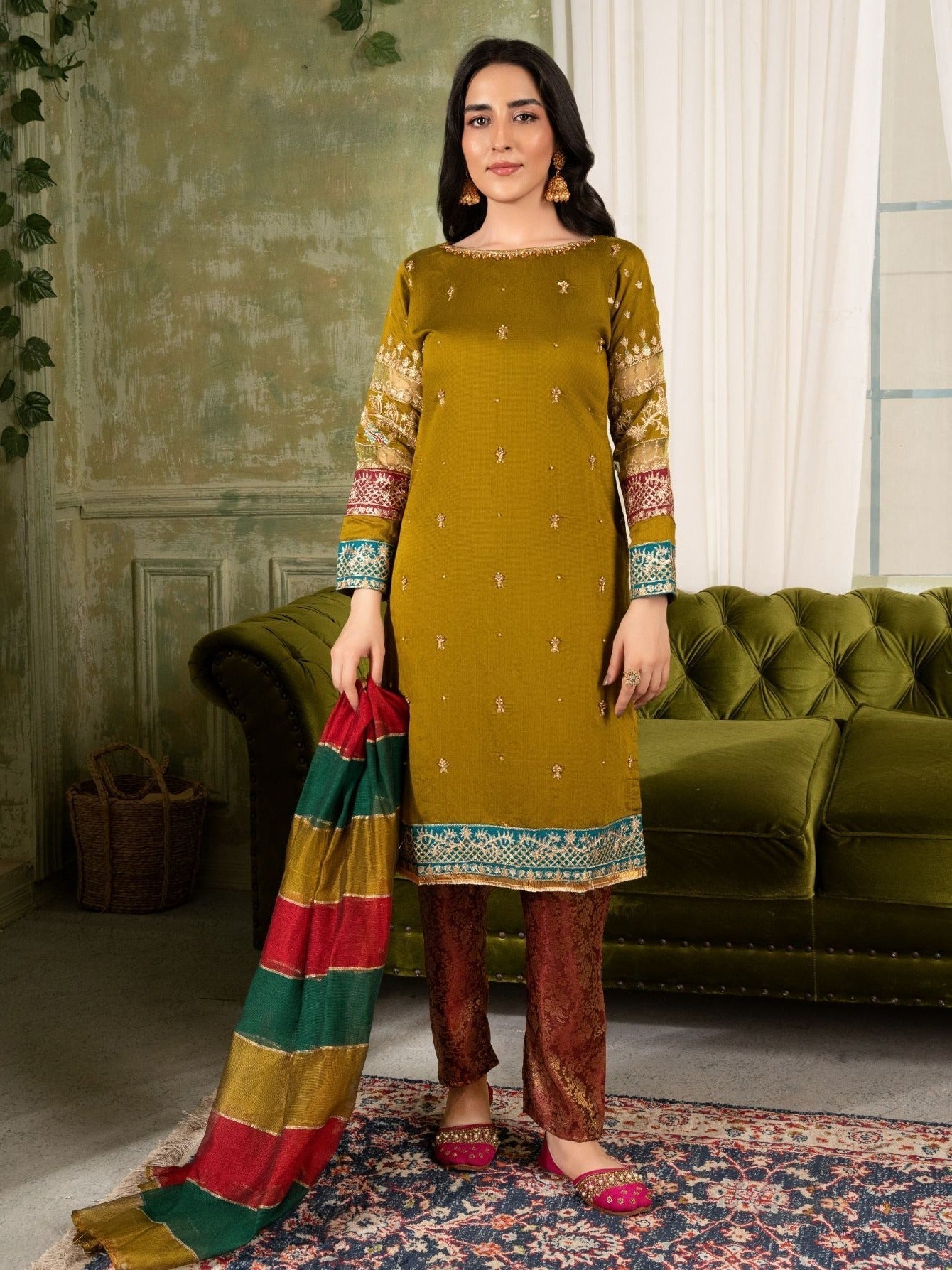 Four Season Boutique Afreen Dhani Green Women 3pcs