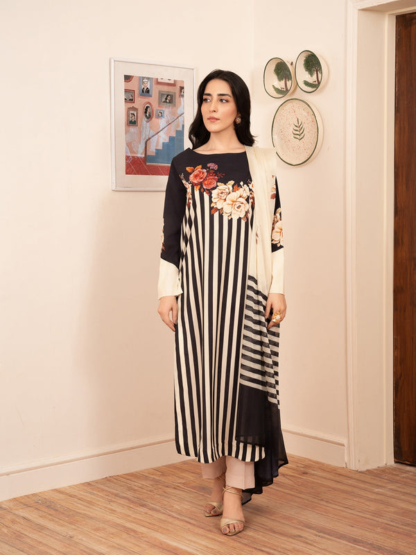 Stitch Vibes Black Striped Dress Women 3pcs