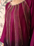 Stitch Vibes Magenta Tonal Embellished Dress Women 3pcs