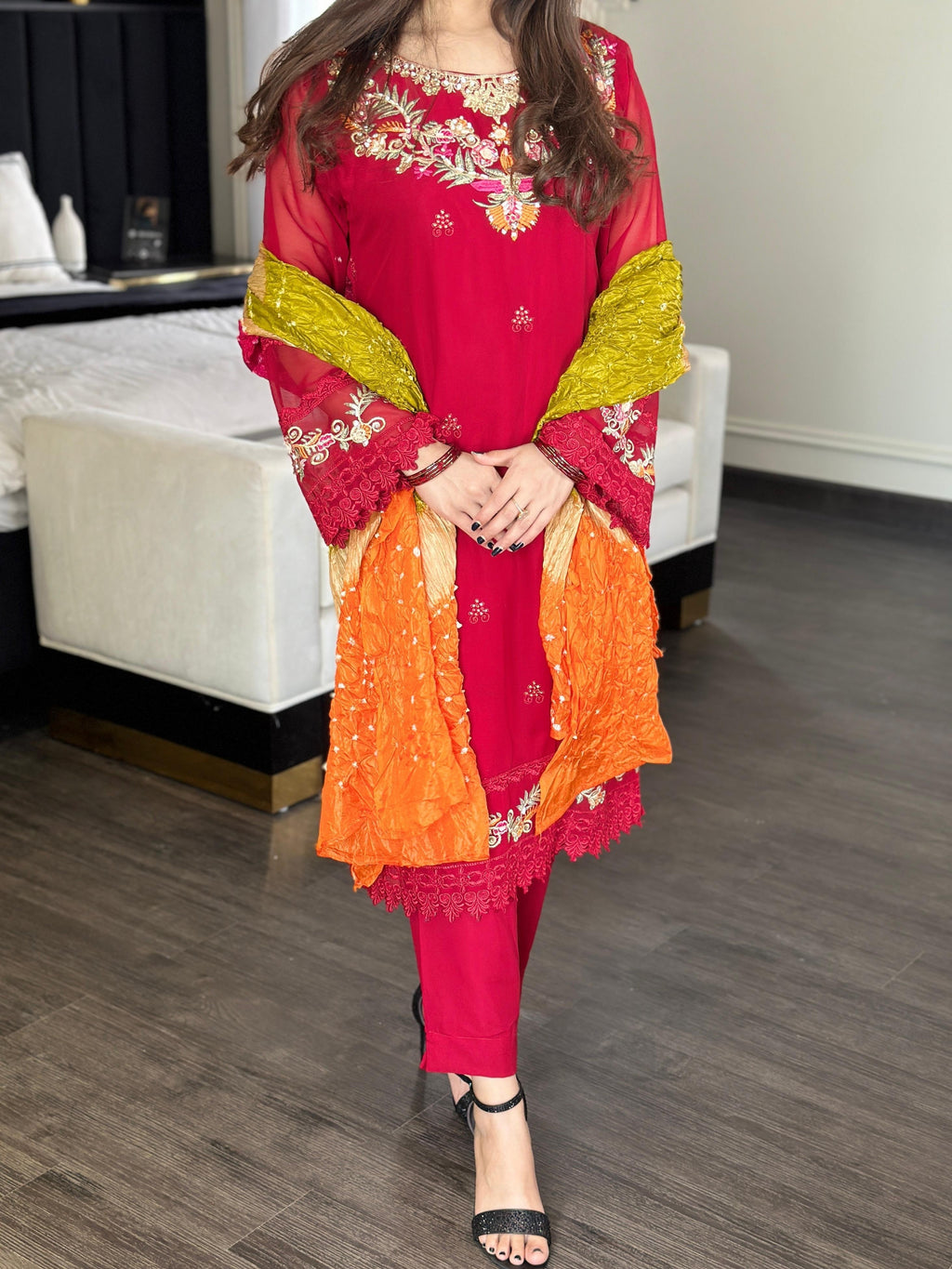 Four Season Boutique SHIBRA CHIFFON REDISH MAROON Women 3pcs