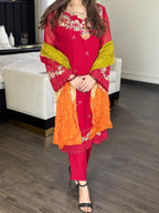 Four Season Boutique SHIBRA CHIFFON REDISH MAROON Women 3pcs