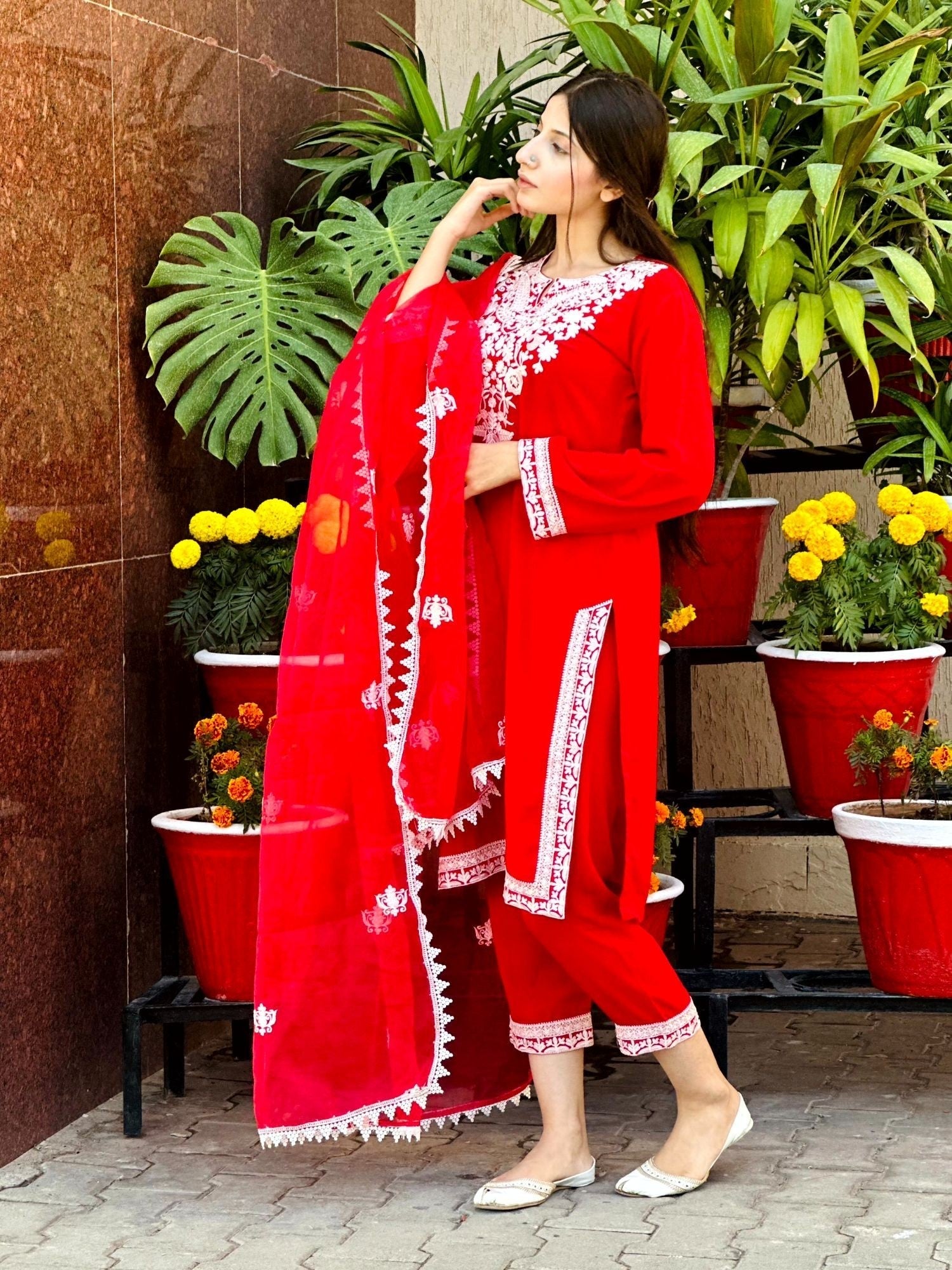 Ayesha B RED WHITE EMB Women 3pcs