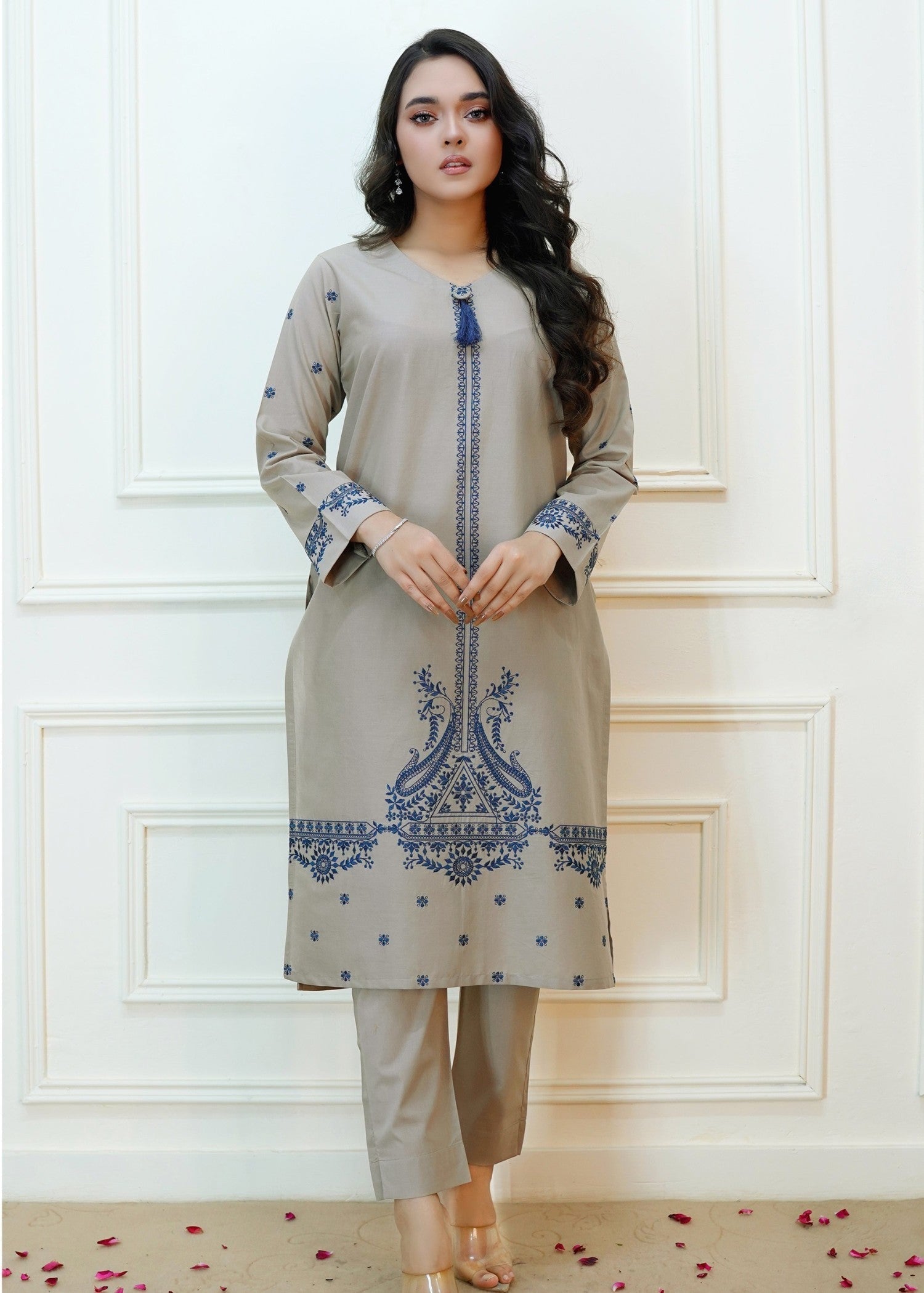 Luxeurs Light Taupe Embroidered Dress Women 2pcs