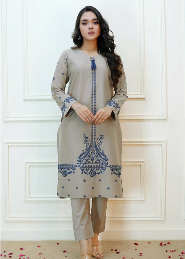 Luxeurs Light Taupe Embroidered Dress Women 2pcs
