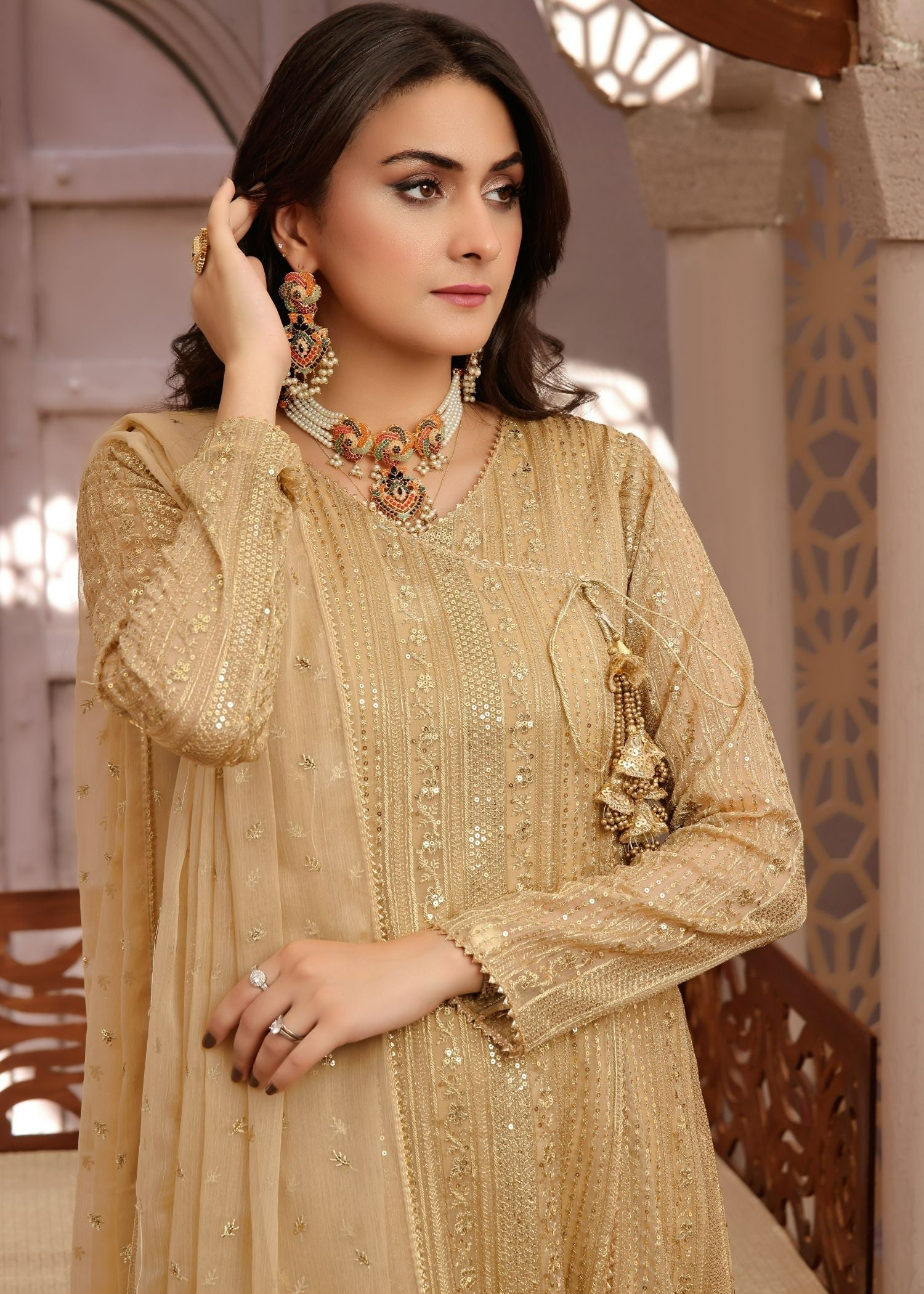 Ayesha Closet Saajan Gold Glitter Women 3pcs