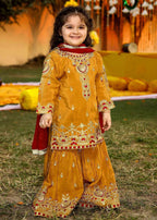 Akhrot Clothing Mustard Maroon Gharara Suit Kids Women 3pcs
