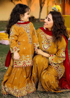 Akhrot Clothing Mustard Maroon Gharara Adult Women 3pcs