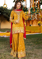Akhrot Clothing Mustard Maroon Gharara Adult Women 3pcs