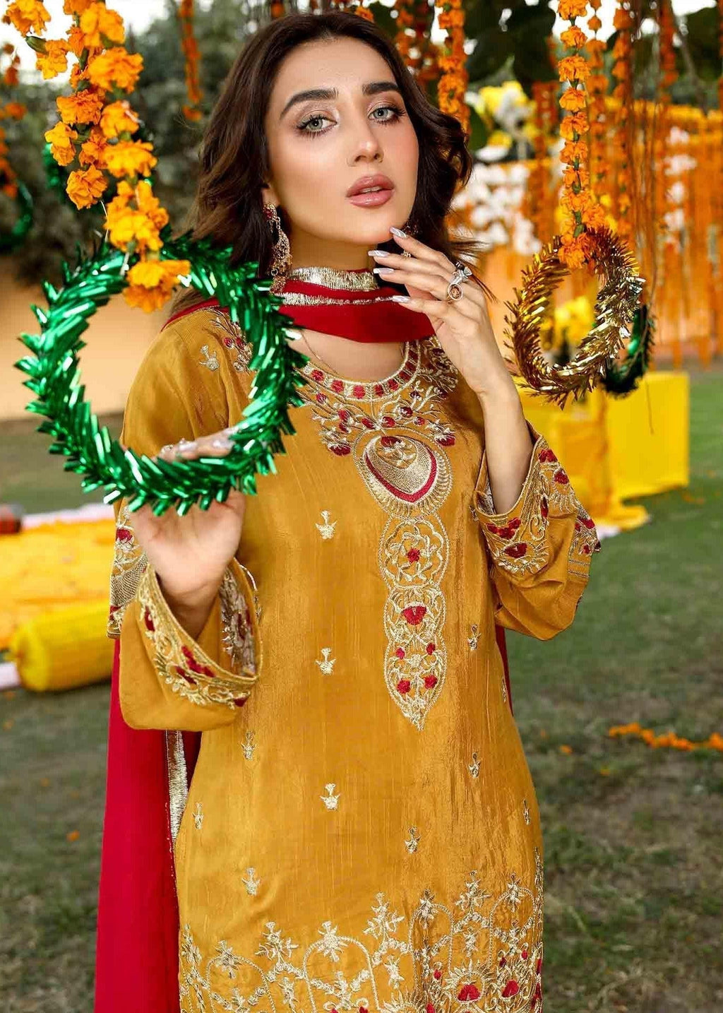 Akhrot Clothing Mustard Maroon Gharara Adult Women 3pcs