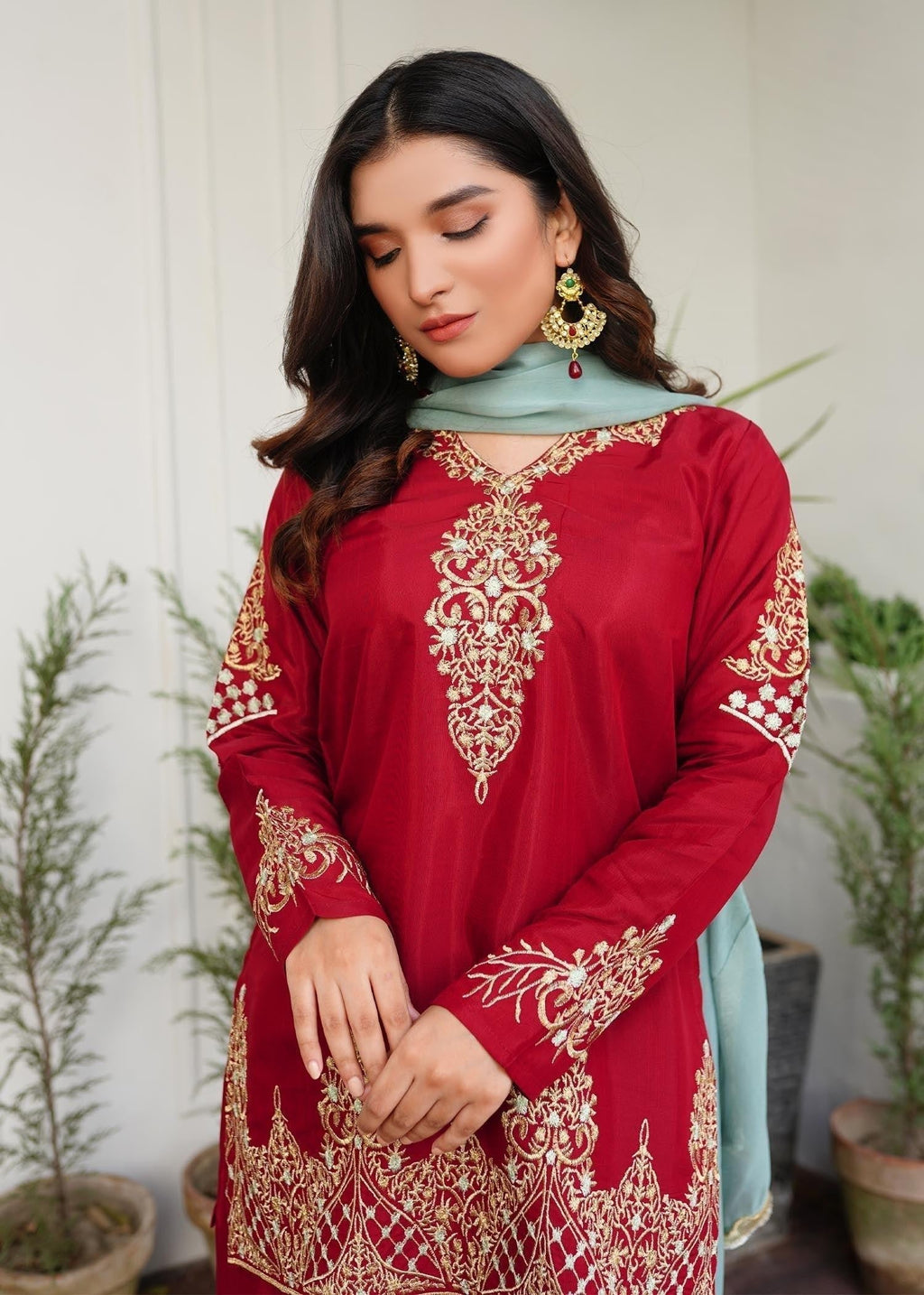 Akhrot Clothing Red Eid Sharara Adults Women 3pcs