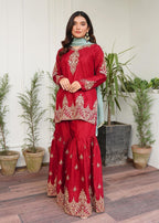 Akhrot Clothing Red Eid Sharara Adults Women 3pcs
