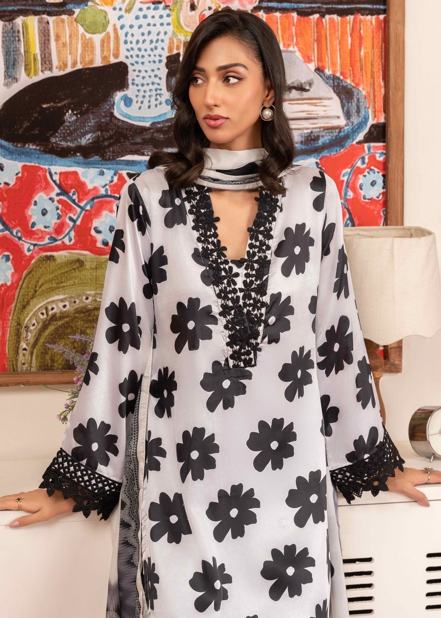 Four Season Boutique Mah e Meer Silk White Women 3pcs