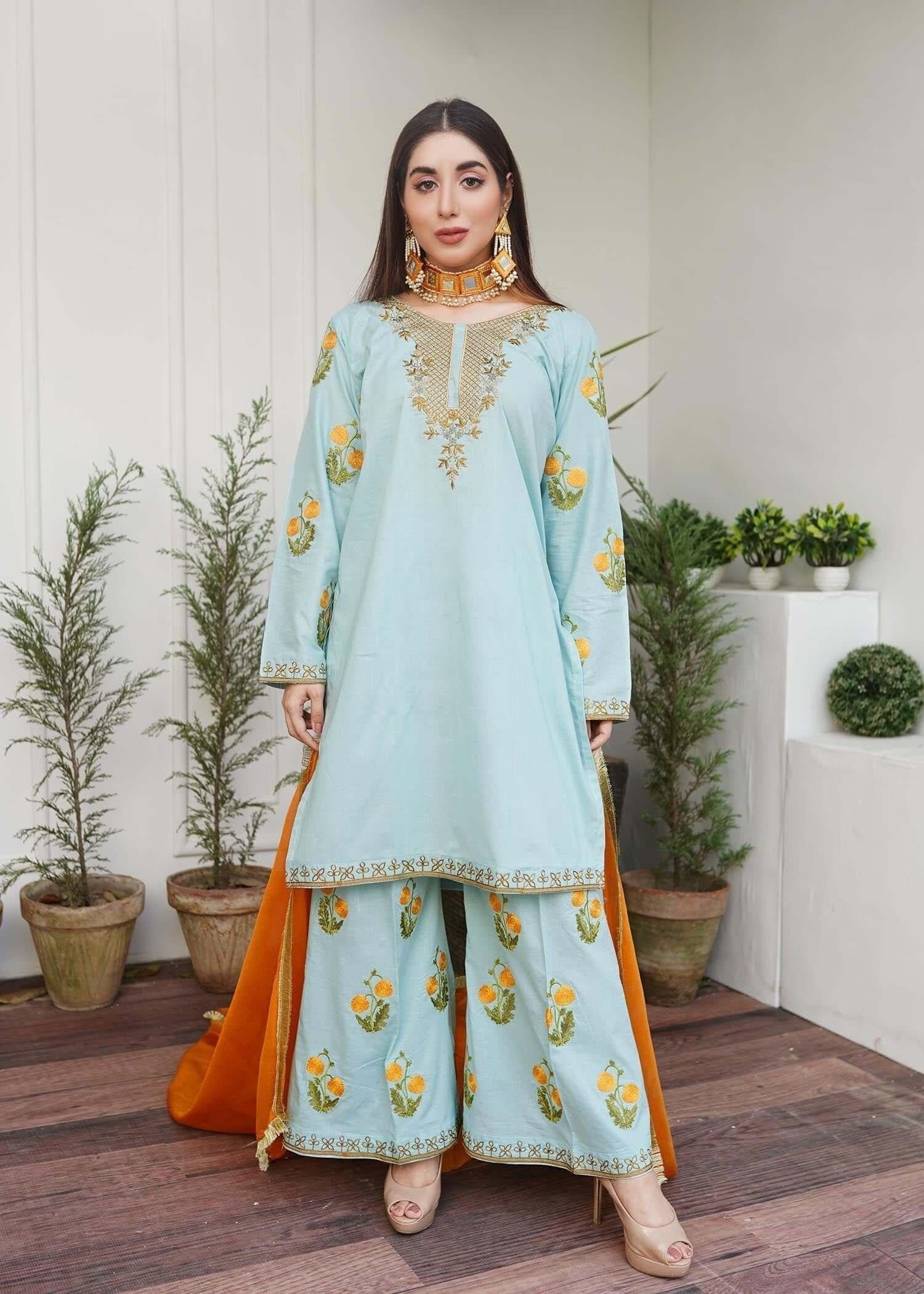 Akhrot Clothing Pearl Blue Suit Women 3pcs